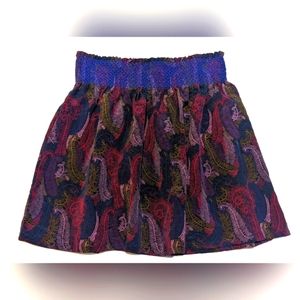 Kimchi Blue Paisley Slinky Mini Skirt Elastic Waistband SIZE MEDIUM Black Purple